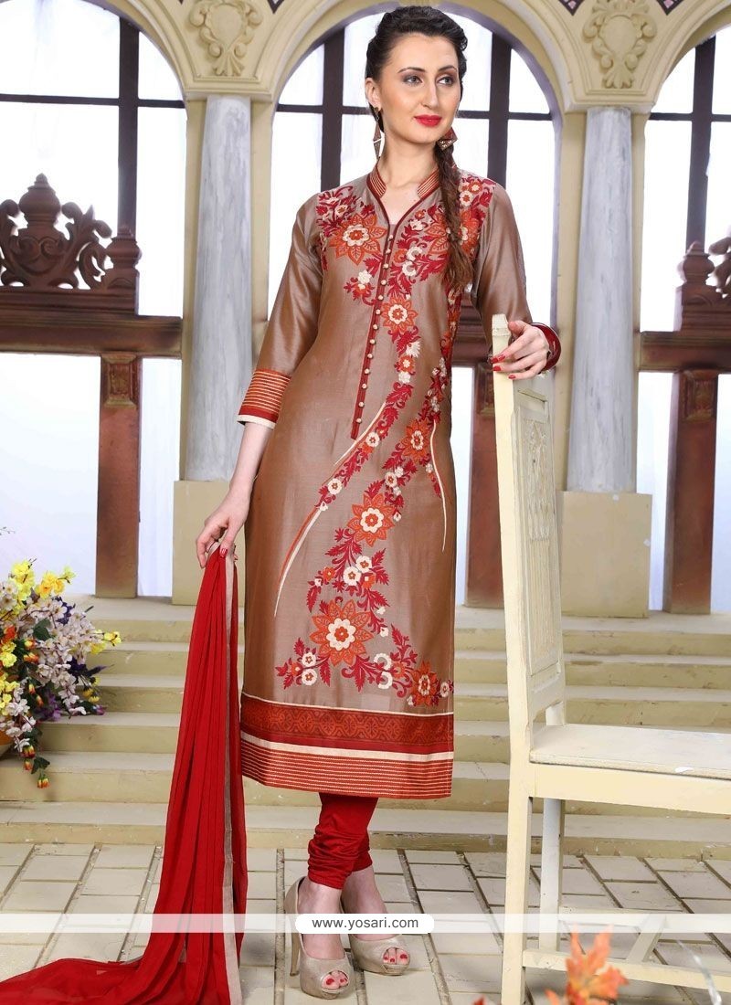 Buy Embroidered Work Chanderi Readymade Suit | Churidar Salwar Suits