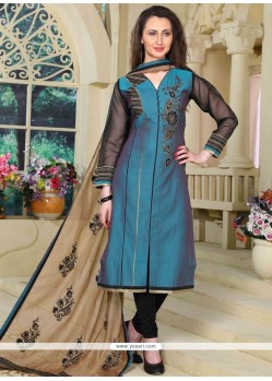 Chanderi Navy Blue Readymade Suit