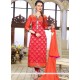 Chanderi Orange And Red Embroidered Work Readymade Suit