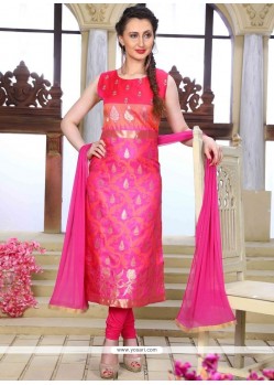 Embroidered Work Hot Pink Chanderi Readymade Suit