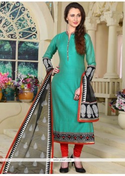 Sea Green Embroidered Work Chanderi Readymade Suit