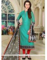 Sea Green Embroidered Work Chanderi Readymade Suit