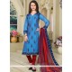 Embroidered Work Blue Chanderi Readymade Suit