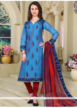 Embroidered Work Blue Chanderi Readymade Suit