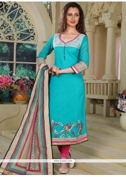 Blue Embroidered Work Chanderi Readymade Suit