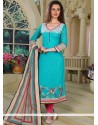 Blue Embroidered Work Chanderi Readymade Suit