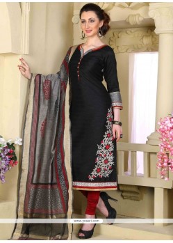 Chanderi Black Embroidered Work Readymade Suit