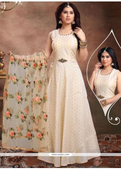 Cream Embroidered Work Readymade Anarkali Suit