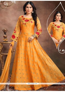 Orange Chanderi Readymade Anarkali Suit