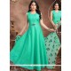 Chanderi Sea Green Embroidered Work Readymade Anarkali Suit