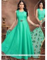 Chanderi Sea Green Embroidered Work Readymade Anarkali Suit