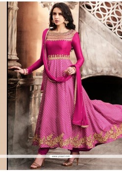 Hot Pink Embroidered Work Anarkali Suit