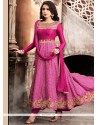 Hot Pink Embroidered Work Anarkali Suit