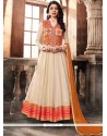 Off White Embroidered Work Raw Silk Floor Length Anarkali Suit