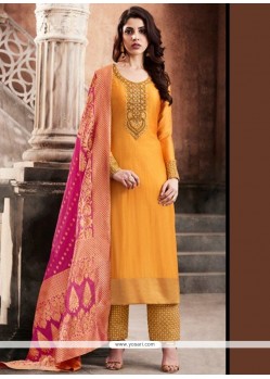 Art Silk Embroidered Work Pant Style Suit