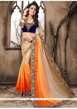 Orange Crepe Jacquard Shaded Saree