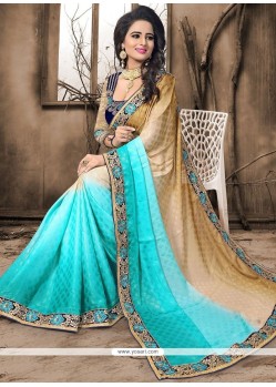 Embroidered Crepe Jacquard Shaded Saree In Blue