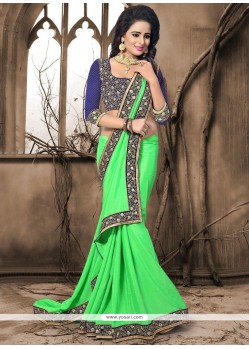 Green Patch Border Work Crepe Jacquard Classic Saree