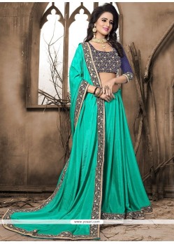 Sea Green Patch Border Work Crepe Jacquard Classic Designer Saree