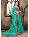 Sea Green Patch Border Work Crepe Jacquard Classic Designer Saree