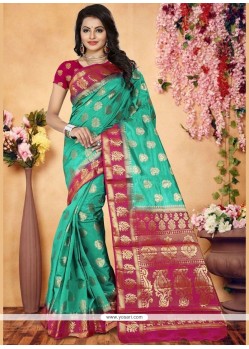 Weaving Work Firozi Art Silk Traditional Designer Saree