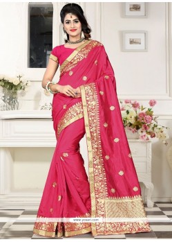 Rose Pink Patch Border Work Art Silk Designer Traditional Saree