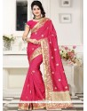 Rose Pink Patch Border Work Art Silk Designer Traditional Saree