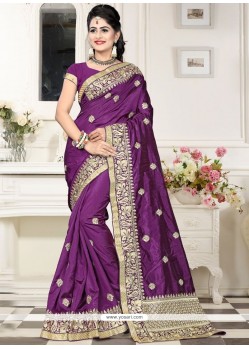 Purple Embroidered Work Traditional Designer Saree