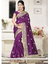 Purple Embroidered Work Traditional Designer Saree