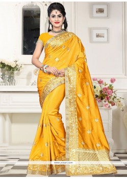 Mustard Patch Border Work Art Silk Traditional Designer Saree