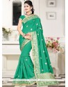 Sea Green Embroidered Work Art Silk Traditional Designer Saree