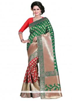 Weaving Work Green And Red Art Silk Traditional Saree