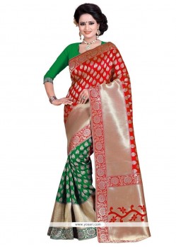 Green And Red Weaving Work Art Silk Traditional Designer Saree