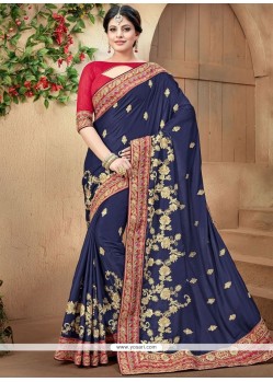 Navy Blue Embroidered Work Designer Traditional Saree