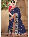 Navy Blue Embroidered Work Designer Traditional Saree