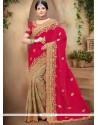 Beige And Hot Pink Crepe Silk Designer Half N Half Saree