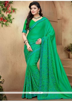 Embroidered Crepe Silk Designer Traditional Saree In Green