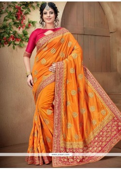 Embroidered Work Mustard Traditional Designer Saree