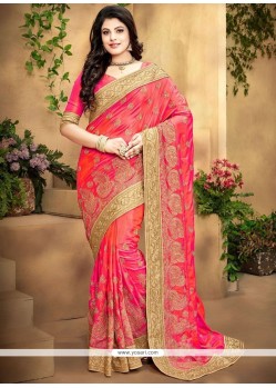 Crepe Silk Rose Pink Designer Traditional Saree