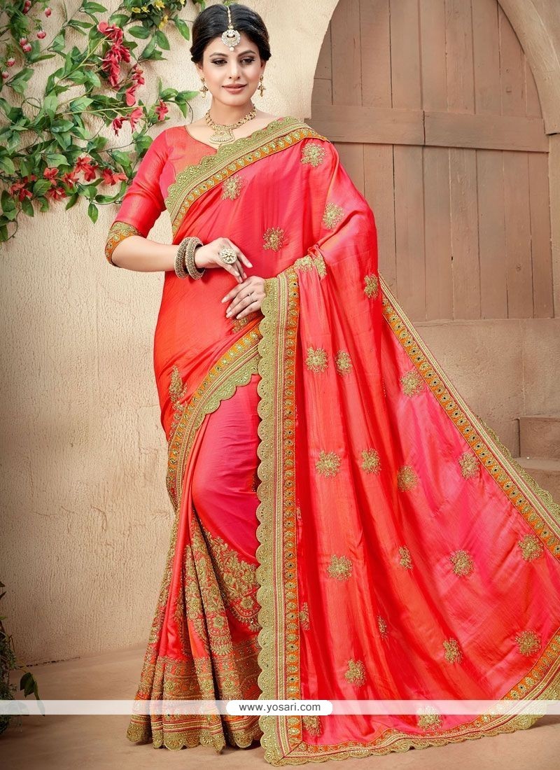 Buy Crepe Silk Rose Pink Traditional Designer Saree | Wedding Sarees