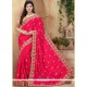 Hot Pink Embroidered Work Crepe Silk Traditional Designer Saree