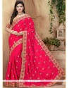 Hot Pink Embroidered Work Crepe Silk Traditional Designer Saree