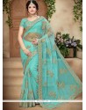 Patch Border Net Designer Saree In Blue