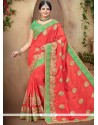 Orange Embroidered Work Dupion Silk Designer Traditional Saree