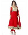 Red And Cream Net Anarkali Suit