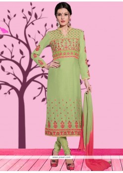 Resham Work Green Churidar Suit