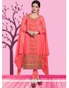 Peach Resham Work Cotton Churidar Suit