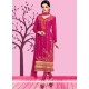 Embroidered Cotton Churidar Suit In Magenta