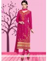 Embroidered Cotton Churidar Suit In Magenta