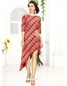 Red Print Work Rayon Party Wear Kurti